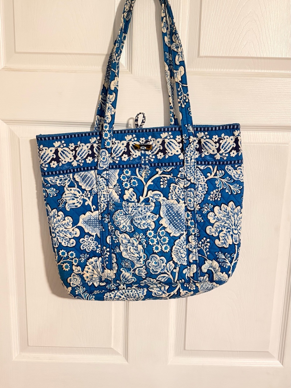 Vera Bradley Blue and White Floral Quilted Shoulder Tote